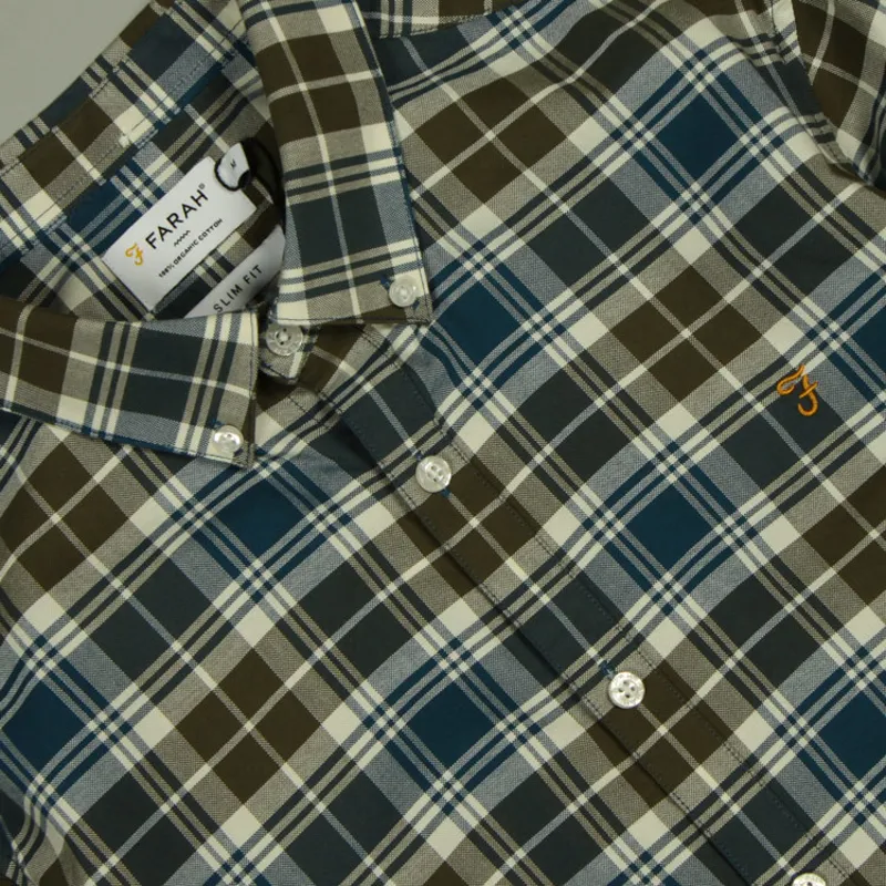 Farah Brewer Check LS Shirt - Olive Green-1